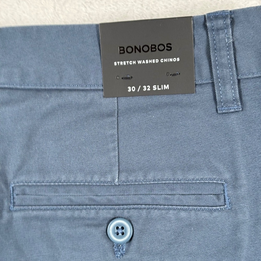 Bonobos Stretch Washed Chinos Steely Blue Slim Fit‎ Pants Casul New 30x32 - Picture 7 of 9